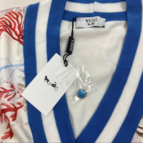 Weill Paris NWT Cardigan ocean coral print 42/10 - Picture 9 of 12